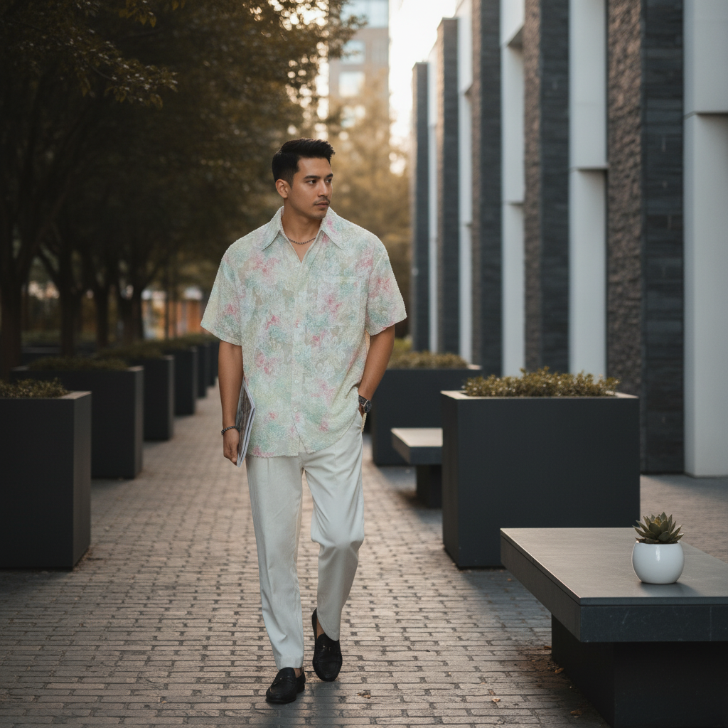 A man wearing the FRAYZEN product outdoors, captured in a candid, editorial-style photograph.
